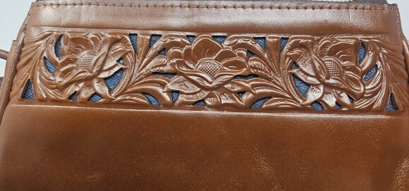 NWOT Patricia Nash Bacoli Cavo Border Tooled Leather Crossbody Tan brown - Picture 9 of 10